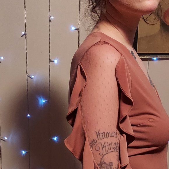 Express Peak-a-Boo Ruffle Long Sleeve Sheath Dress Size Medium - Picture 3 of 11